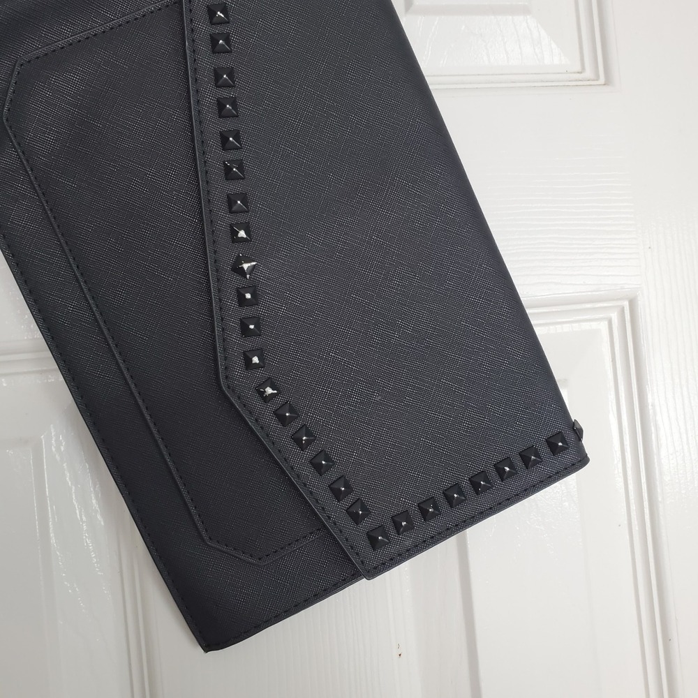 Steve Madden Black Studded Envelope Clutch Crossbody‎ Bag Saffiano Handbag